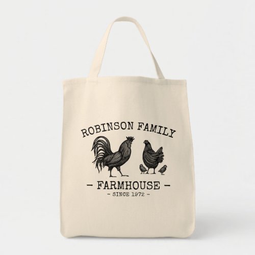 Family Name Farmhouse Hen Chicks Rooster Tote Bag