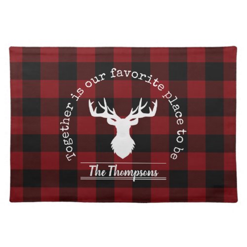Family Name Farmhouse Red and Black Buffalo Plaid Cloth Placemat