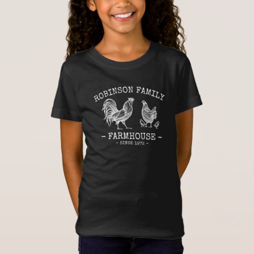 Family Name Farmhouse Rooster Hen Chicks T_Shirt