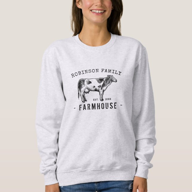 Family Name Farmhouse Rustic Dairy Milk Cow Sweatshirt (Front)