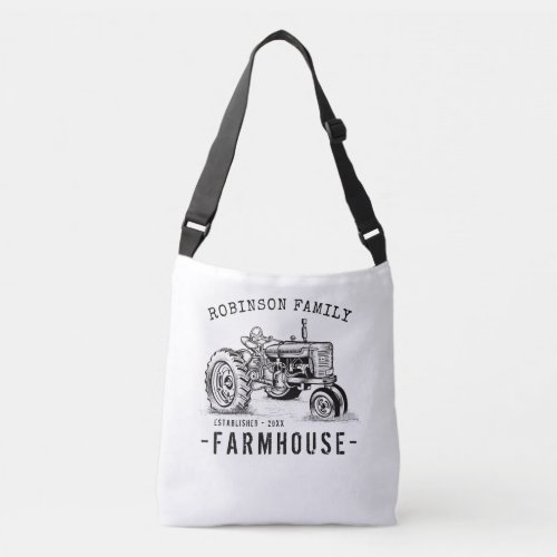 Family Name Farmhouse Rustic Vintage Tractor Crossbody Bag