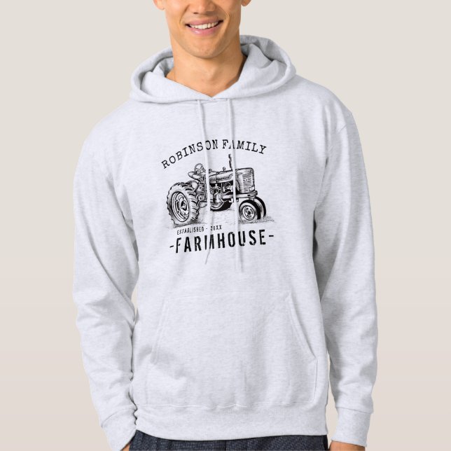 Family Name Farmhouse Rustic Vintage Tractor Hoodie (Front)