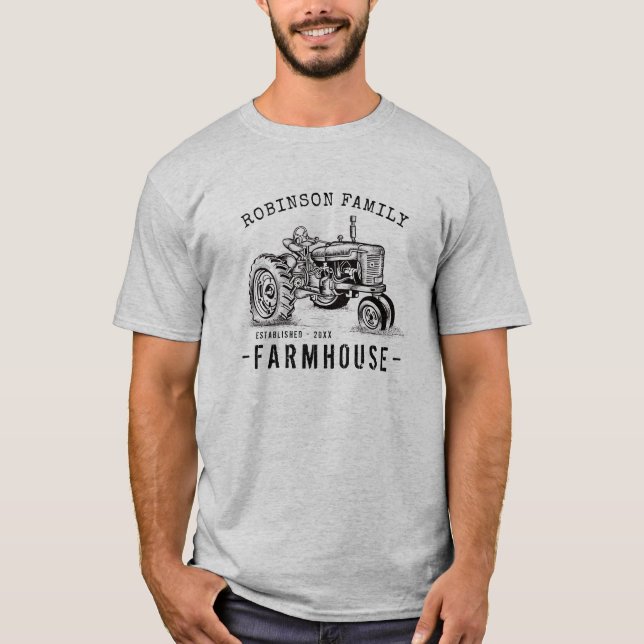 Family Name Farmhouse Rustic Vintage Tractor T-Shirt (Front)