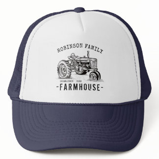 Family Name Farmhouse Rustic Vintage Tractor Trucker Hat