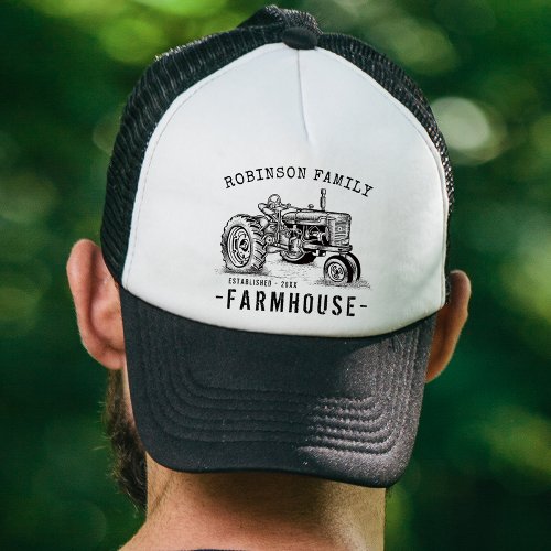 Family Name Farmhouse Rustic Vintage Tractor Trucker Hat