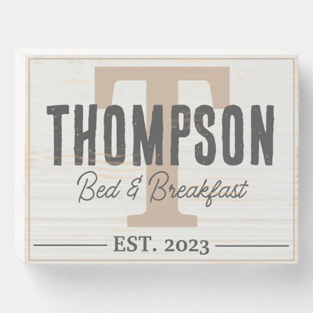 Family Name Farmhouse Style Bed and Breakfast  Wooden Box Sign (Front Horizontal)