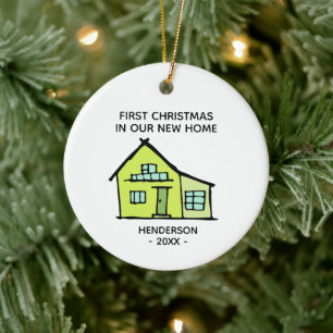 Family Name First Christmas In Our New Home Ceramic Ornament