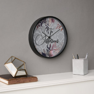 Family Name Floral Damask Clock