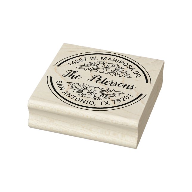 Family Name Floral Return Address Rubber Stamp (Stamp)