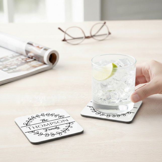 Family Name Floral Wreath Beverage Coaster (Creator Uploaded)