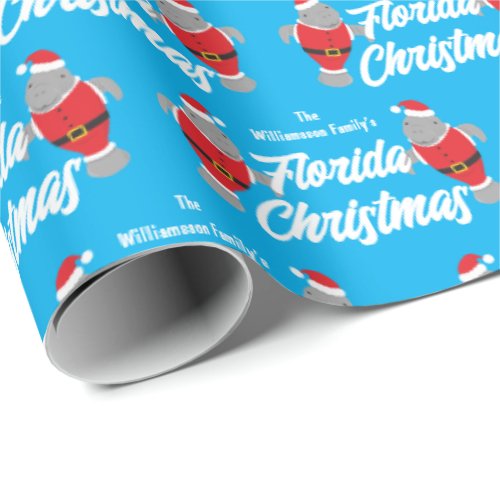 Family Name Florida Manatee Christmas Wrapping Paper