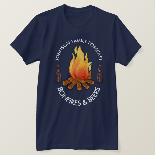 "(Family Name) Forecast: Bonfires and Beers" T-Shirt (Design Front)