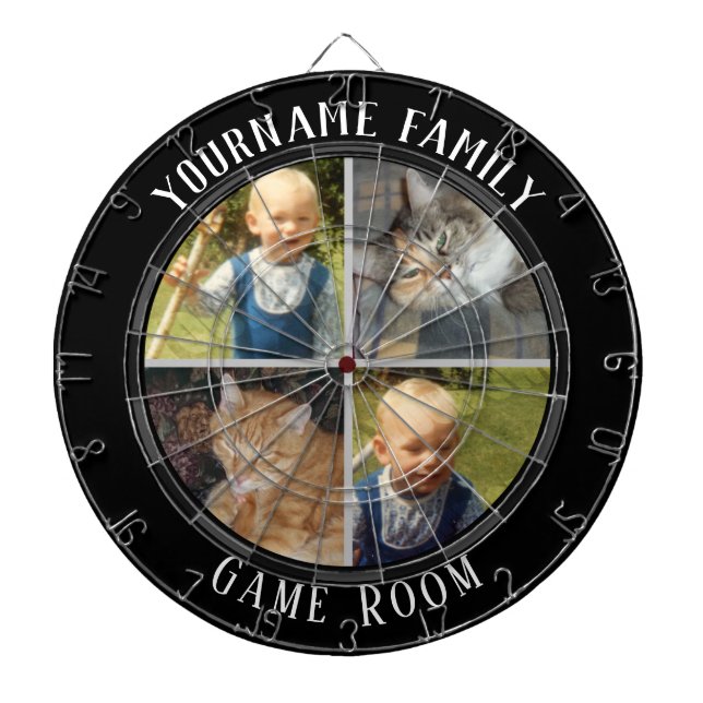 Family Name Four Photo Game Room Dart Board (Front)