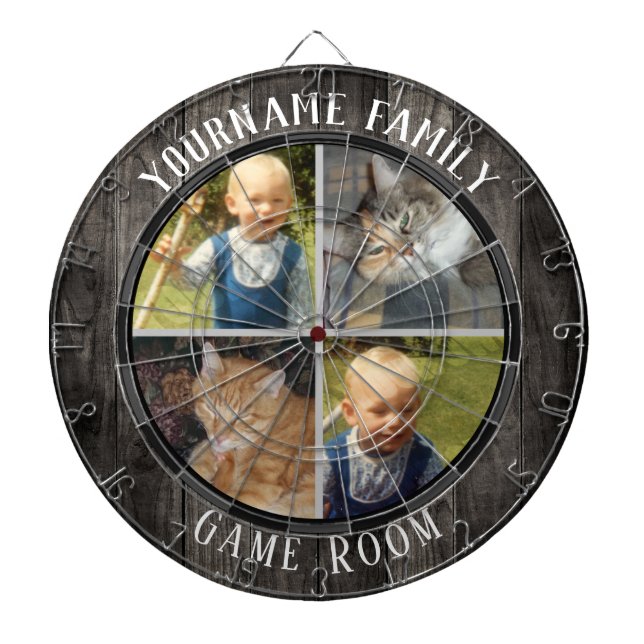 Family Name Four Photo Game Room Dart Board (Front)