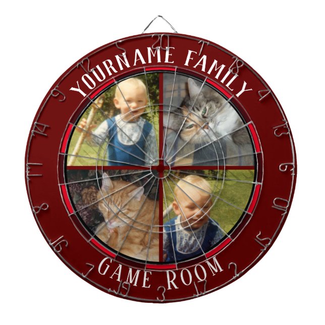 Family Name Four Photo Game Room Dart Board (Front)