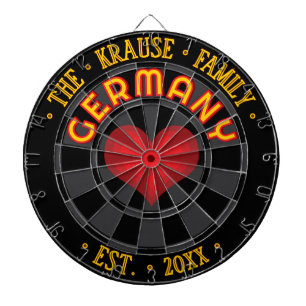 Family Name GERMANY Red Heart Black Charcoal Gray Dart Board