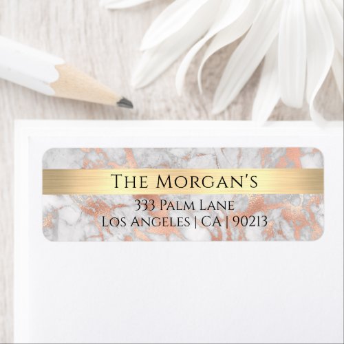 Family Name Gold Band White  Rose Gold Marble Label