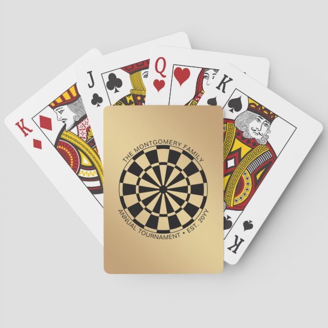 Family Name Gold Black Dartboard Custom Poker Cards (Back)