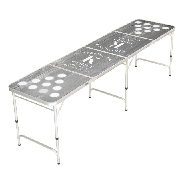 Family Name Gray Wood Year Established Monogram Beer Pong Table (Angled)
