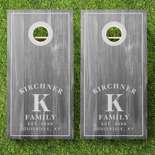 Family Name Gray Wood Year Established Monogram Cornhole Set