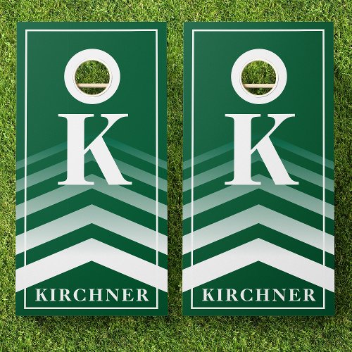 Family Name Green Faded Chevron Monogram Modern Cornhole Set