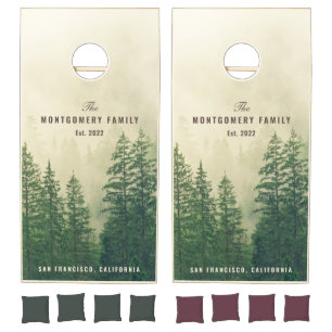 Family Name Green Forest Out In The Woods Custom Cornhole Set