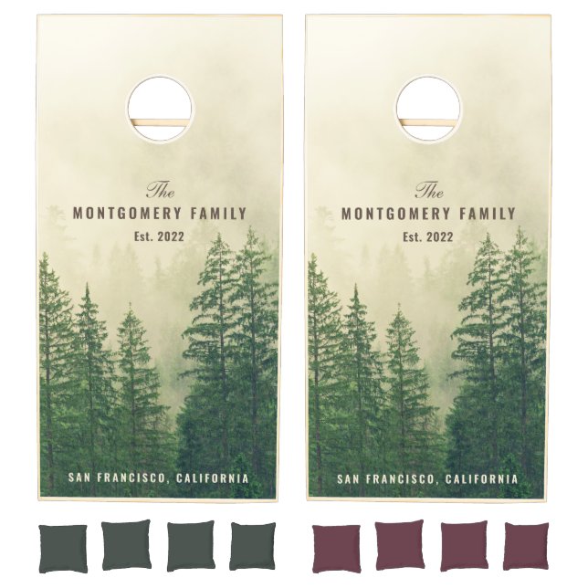 Family Name Green Forest Out In The Woods Custom  Cornhole Set (Set)