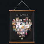 Family Name Heart Shape Photo Collage 29 Pic Black Hanging Tapestry<br><div class="desc">Custom photo display on large wall hanging, further personalized with your family name. The photo template displays your pictures in a heart shaped photo collage which holds 29 images. Your photos are displayed in a mix of square, landscape and portrait formats and, if you have any problems with placement, you...</div>