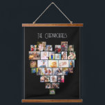 Family Name Heart Shape Photo Collage 29 Pic Black Hanging Tapestry<br><div class="desc">Custom photo display on large wall hanging, further personalized with your family name. The photo template displays your pictures in a heart shaped photo collage which holds 29 images. Your photos are displayed in a mix of square, landscape and portrait formats and, if you have any problems with placement, you...</div>
