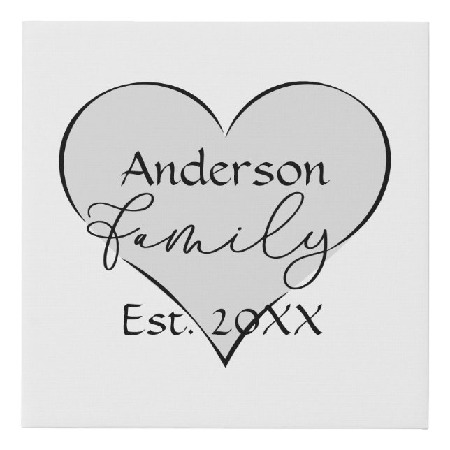 Family Name Heart Year Est. Wedding Gift  Faux Canvas Print (Front)