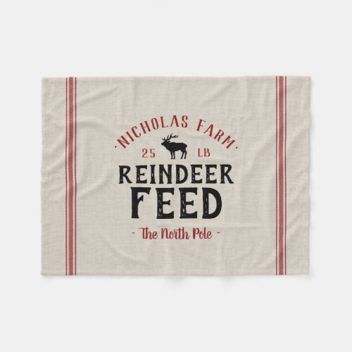 Family Name Holiday Reindeer Feed Grain Sack Fleece Blanket