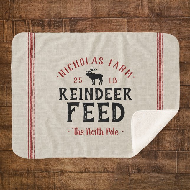 Family Name Holiday Reindeer Feed Grain Sack Sherpa Blanket (Creator Uploaded)