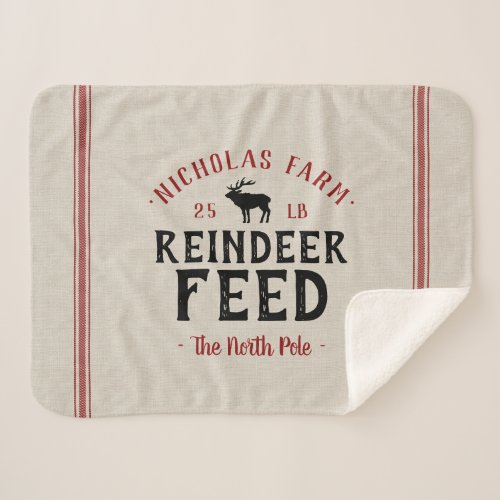 Family Name Holiday Reindeer Feed Grain Sack Sherpa Blanket