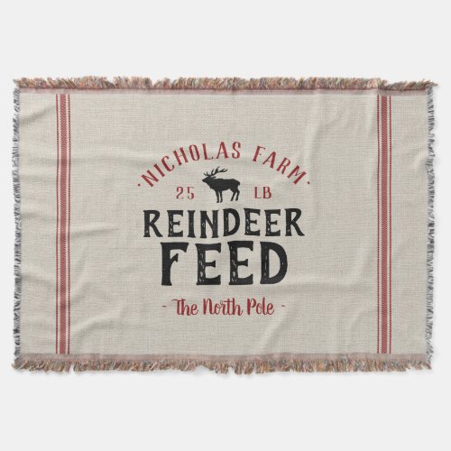 Family Name Holiday Reindeer Feed Grain Sack Throw Blanket