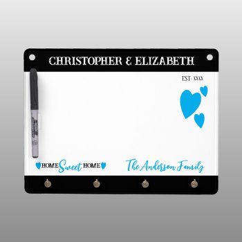 Family Name Home Sweet Home Hearts Sky Blue Dry Erase Board With Keychain Holder by LynnroseDesigns at Zazzle