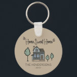 Family Name Home Sweet Home Keychain<br><div class="desc">Celebrate your friend’s and client’s new move with this “Home Sweet Home” keychain featuring a neighborhood house and fun modern typography design.  Personalize it with their family name and established date for a truly unique housewarming or closing gift.</div>