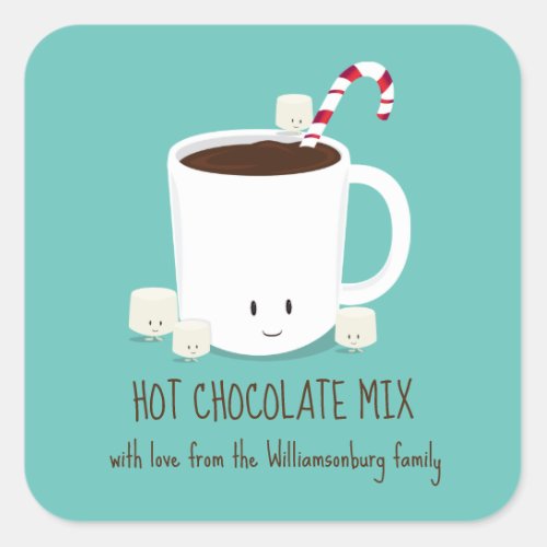 Family Name Hot Chocolate Mix Christmas Square Sticker
