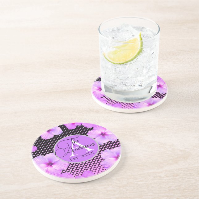 Family Name Hot Pink Hibiscus    Coaster (Side)