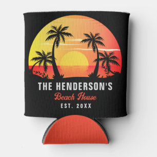 Family Name House Beach Retro Sunset Souvenirs 60s Can Cooler