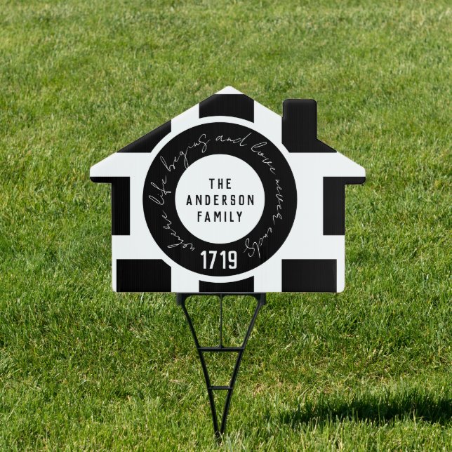 Family Name House Number Modern Black and White Sign (Insitu)