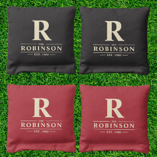 Family Name & Initial   Cream  Cornhole Bags