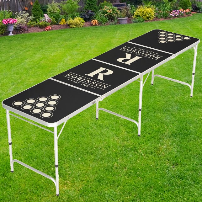 Family Name & Initial in Black | Cream Cup Layout Beer Pong Table (Creator Uploaded)