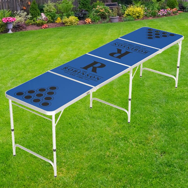 Family Name & Initial in Blue | Black Cup Layout Beer Pong Table (Creator Uploaded)