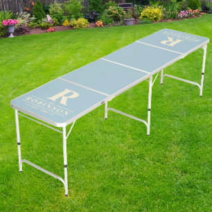 Family Name & Initial in Light Sky Cream Beer Pong Table