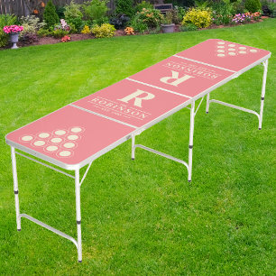 Family Name & Initial in Peach Cream Cup Layout Beer Pong Table