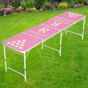 Family Name & Initial in Pink   Cream Cup Layout Beer Pong Table