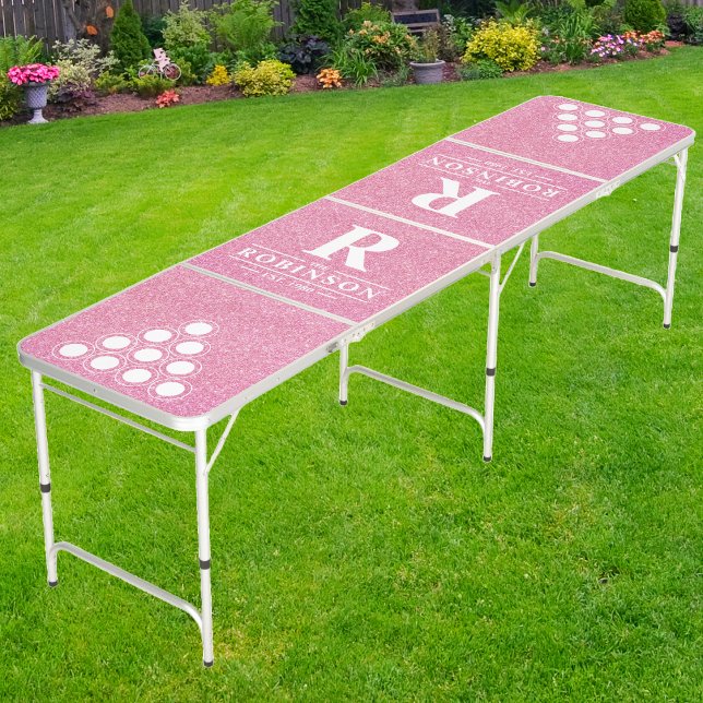 Family Name & Initial in Pink Glitter | White Beer Pong Table (Creator Uploaded)