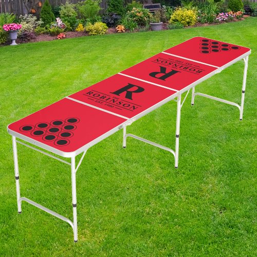 Family Name  Initial in Red  Black Cup Layout Beer Pong Table