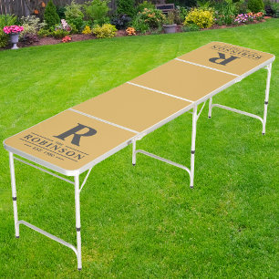 Family Name & Initial in Sand Sunrise Beer Pong Table