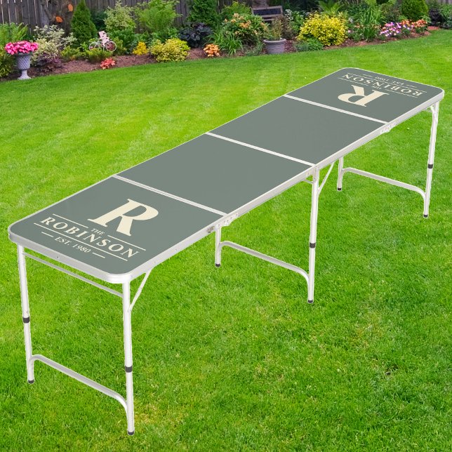 Family Name & Initial in Warm Gray | Cream  Beer Pong Table (Creator Uploaded)